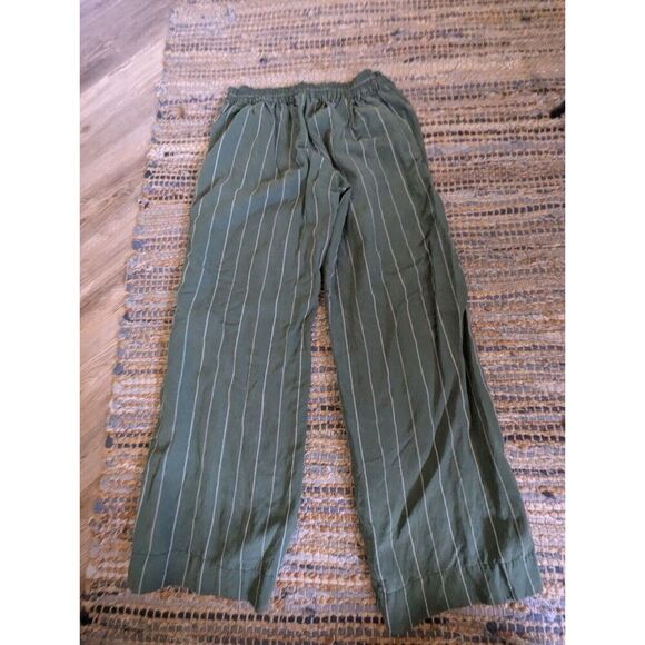 Coldwater Creek Wide Leg 12 Linen Blend Pants Pistachio Green Pinstriped - Picture 8 of 9